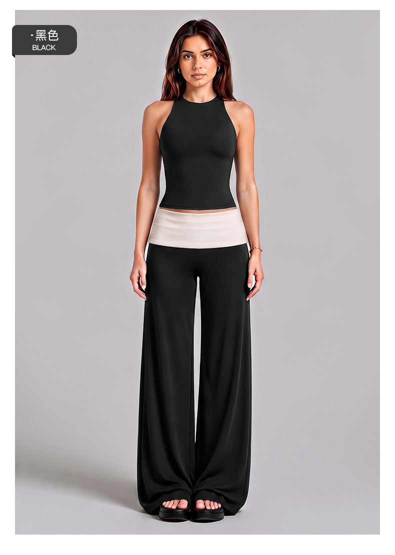 Wholesale Women’s Activewear Set | Color-Block Halter Sports Top & High-Waisted Workout Pants | fouregg