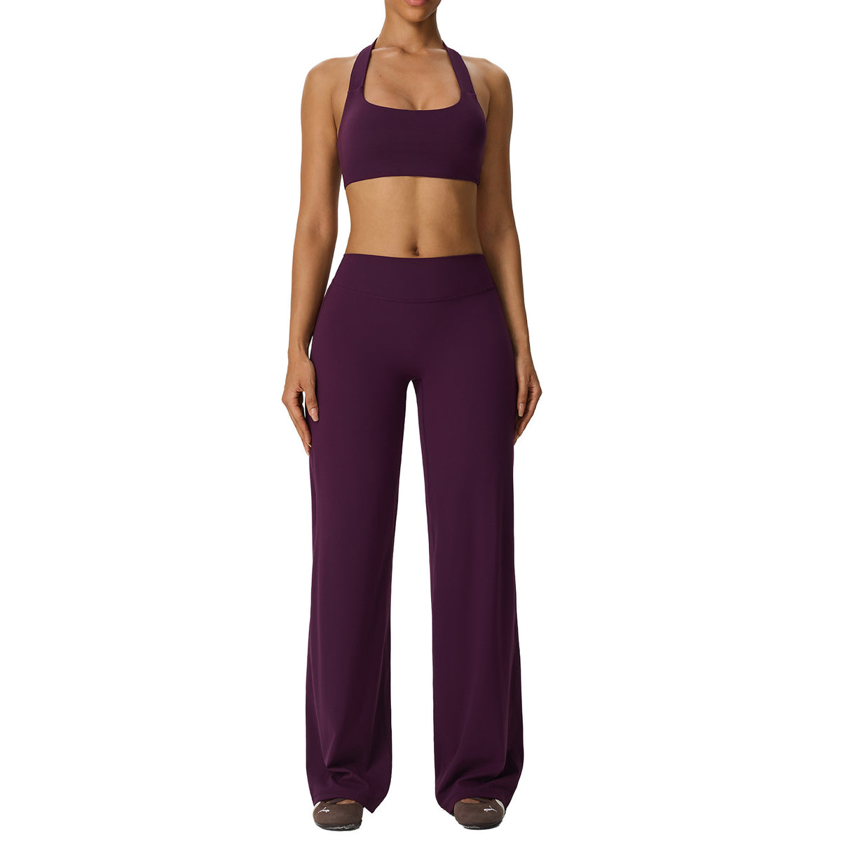 Wholesale Women’s 2-Piece Yoga Set | Bulk Halter Sports Bra & Loose Workout Pants | fouregg