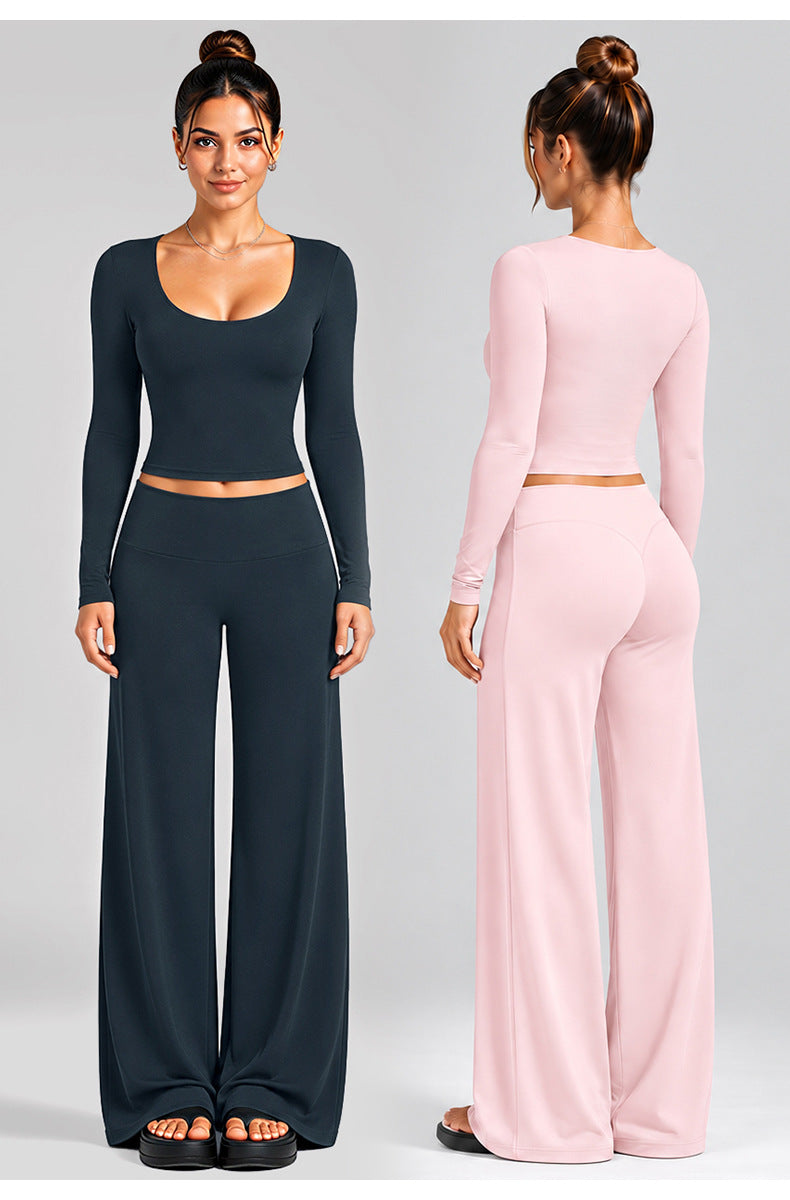 Wholesale Women’s Activewear Set | Fitted Long Sleeve Workout Tee & High-Waisted Fitness Pants | fouregg