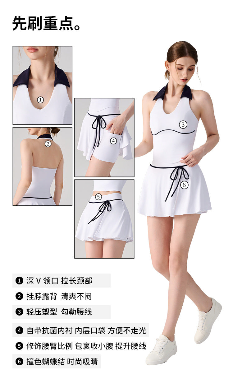 Wholesale Women’s 2-Piece Tennis Set | Bulk High-Waist Skort with Built-In Shorts | fouregg