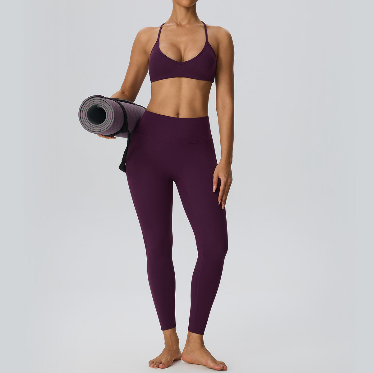 Wholesale Women’s Double-Brushed Yoga Set | Bulk Sculpting Sports Bra & High-Waist Leggings | fouregg