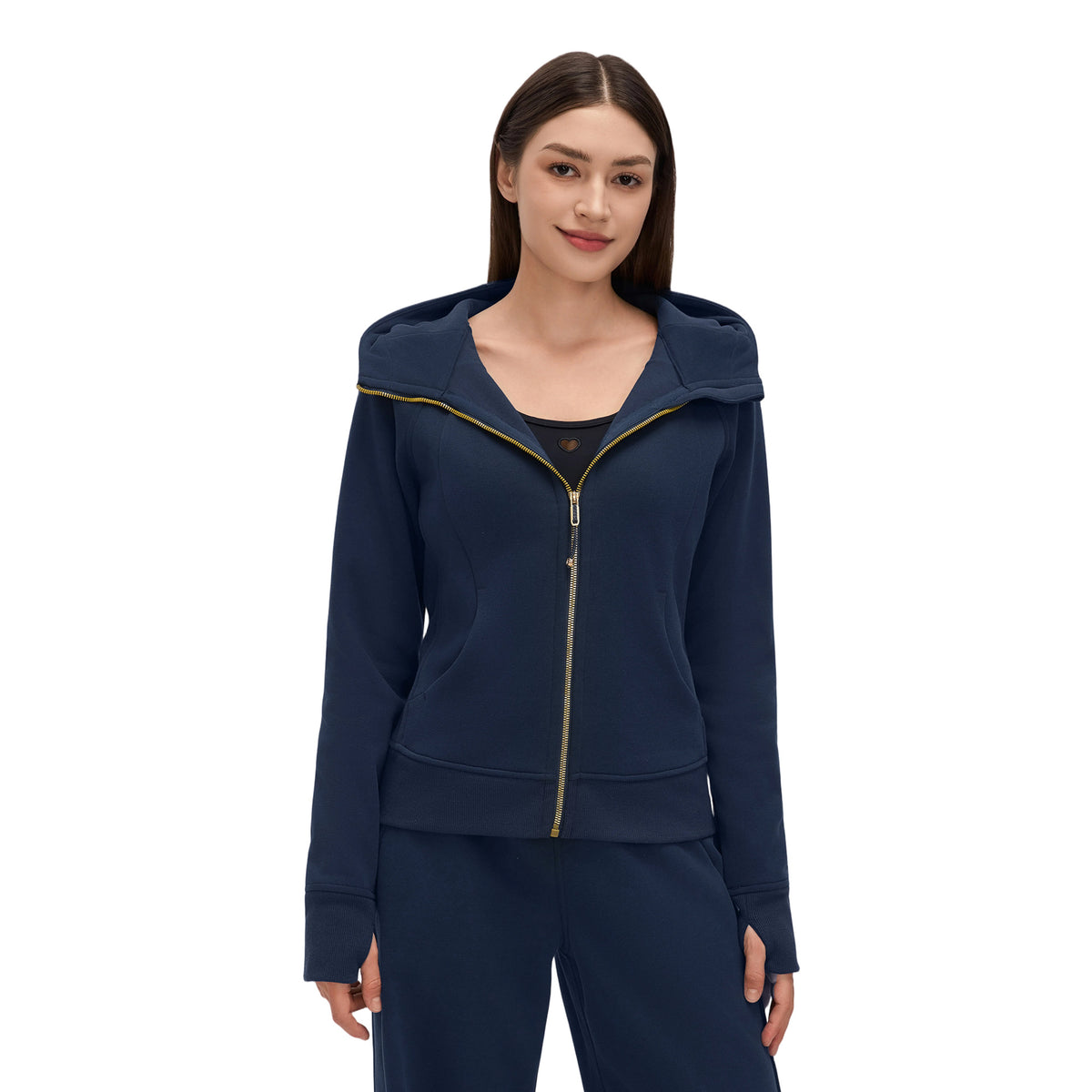 Wholesale Women’s Winter Workout Jacket D26115 | Warm Drawstring Waist Hooded Fitness Top | fouregg