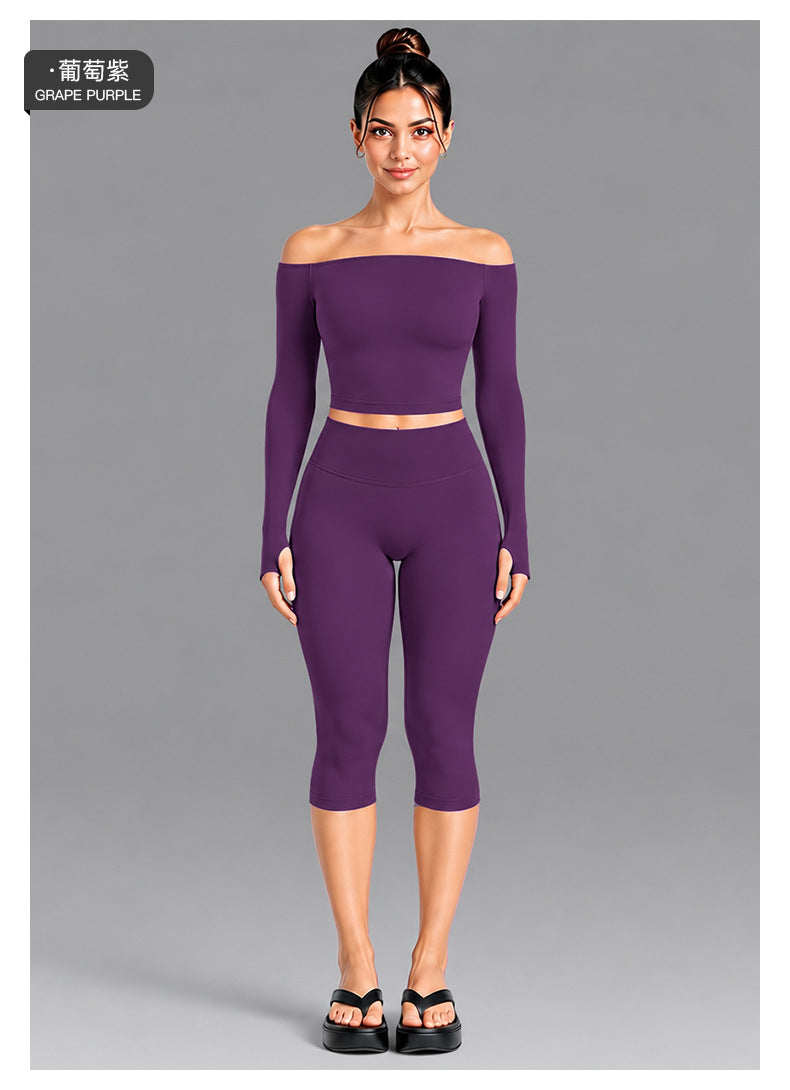 Wholesale Women’s Seamless Activewear Set | Slim-Fit Off-Shoulder Top & Peach-Lift Yoga Pants | fouregg