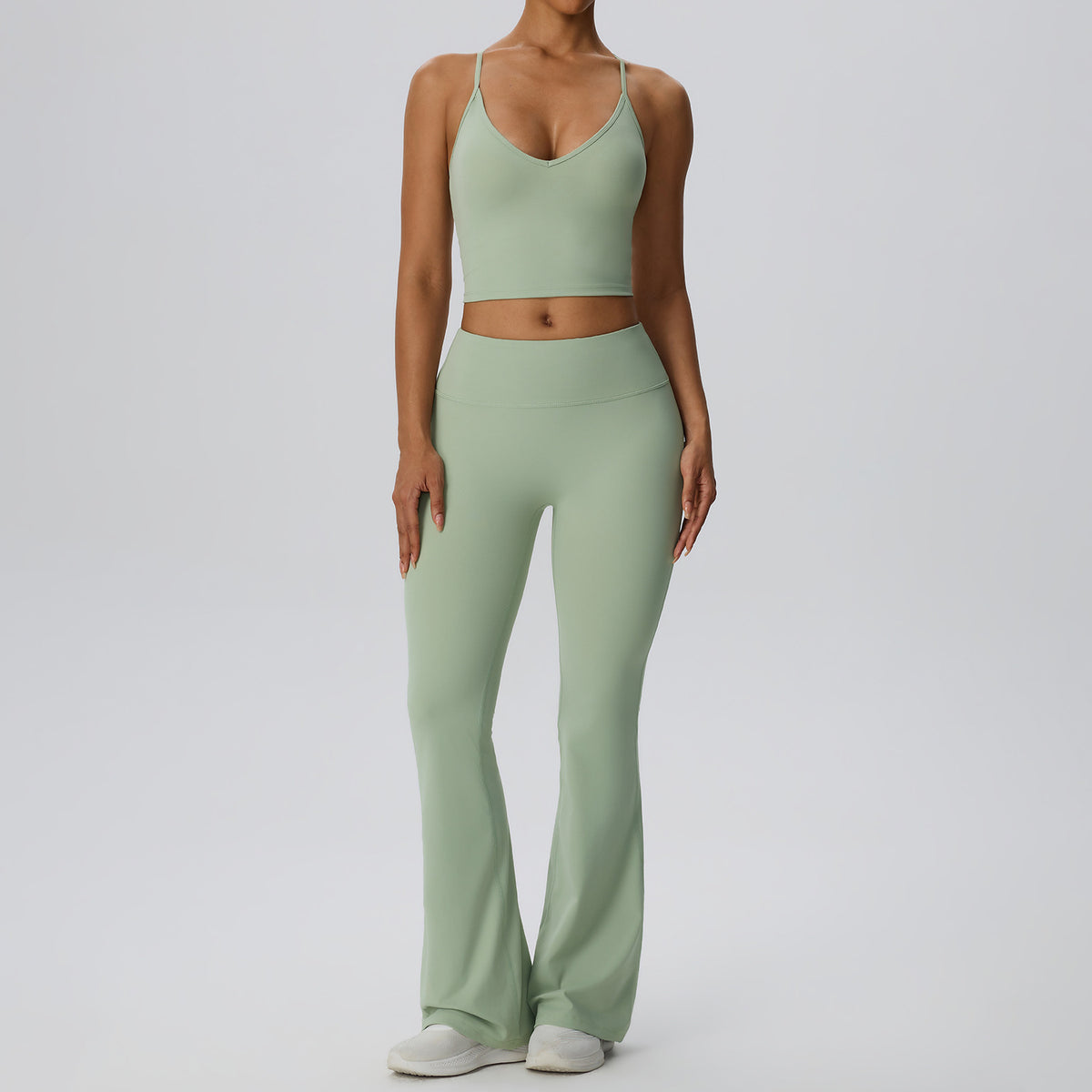 Wholesale Women’s Double-Brushed Yoga Set | Bulk Sculpting 2-Piece Fitness Activewear | fouregg - Matcha Green