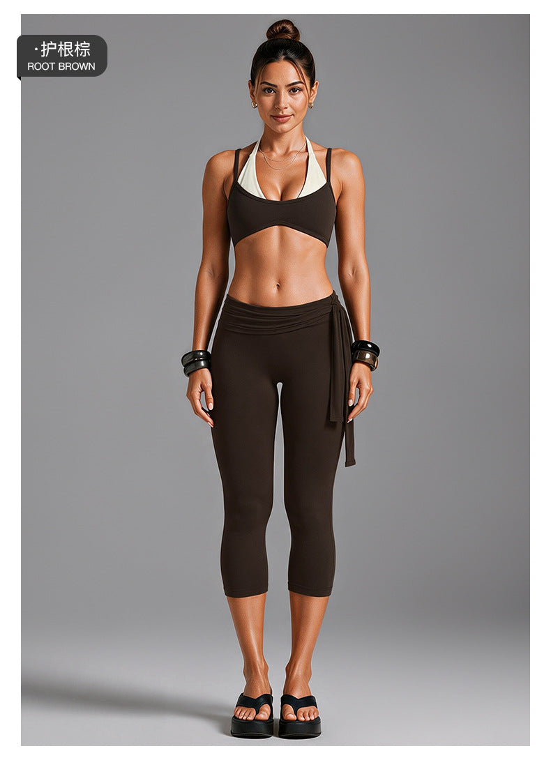 Wholesale Women’s Open-Back Activewear Set | Halter Yoga Bra & Ballet-Style Tie-Waist Pants | fouregg