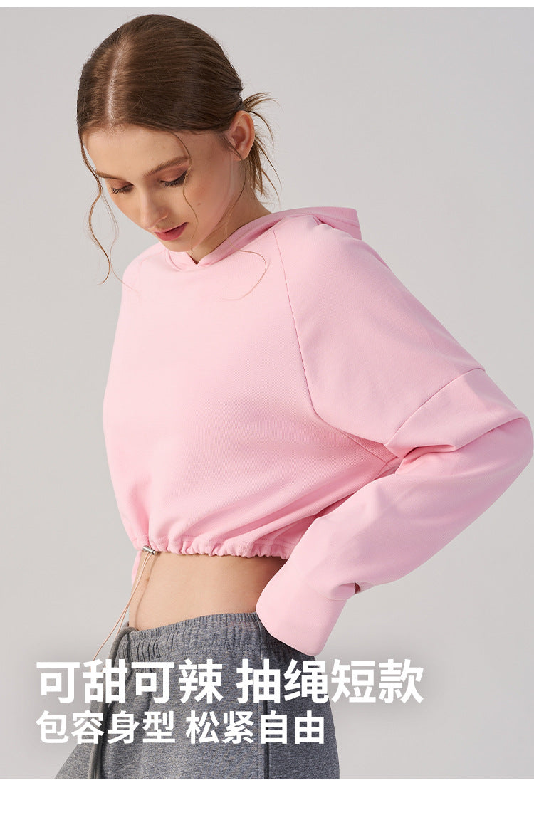 Wholesale Women’s Cropped Sweatshirt | Bulk Relaxed-Fit Hooded Workout Top | fouregg