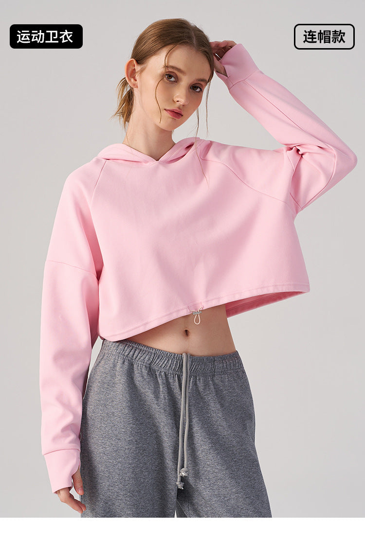 Wholesale Women’s Cropped Sweatshirt | Bulk Relaxed-Fit Hooded Workout Top | fouregg