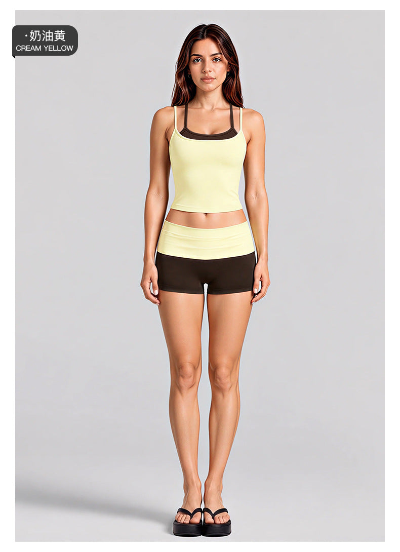 Wholesale Women’s Activewear Set | Layered Sports Tank & High-Waisted Workout Pants | fouregg