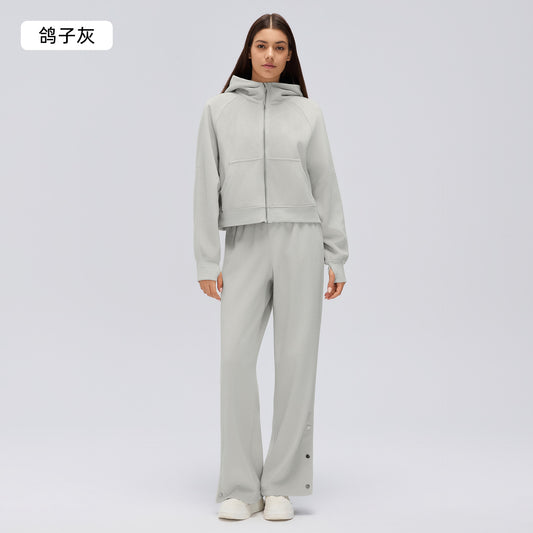 Wholesale Women’s Relaxed-Fit Activewear Set | Cropped Hooded Jacket & Slimming Straight-Leg Joggers | fouregg - Dove Gray (2-Piece Set)