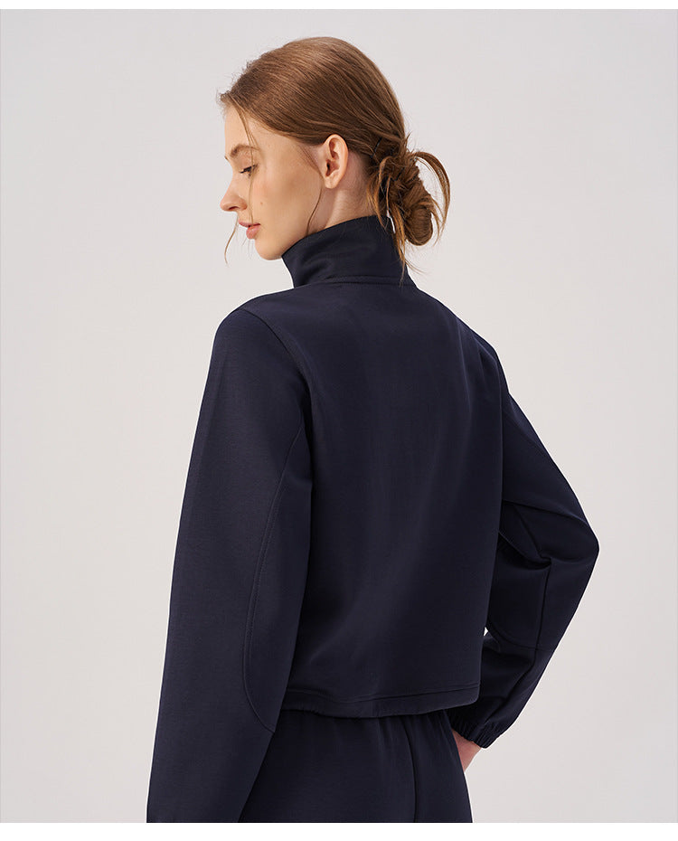Wholesale Women’s Cropped Sweatshirt | Bulk Relaxed-Fit Half-Zip Workout Top | fouregg