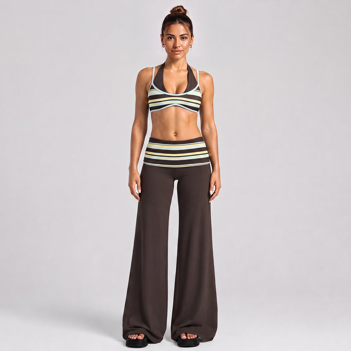 Wholesale Women’s Color-Block Activewear Set | Striped Backless Sports Top & Running Workout Pants | fouregg - Underwear + Long Pants, Island Stripes