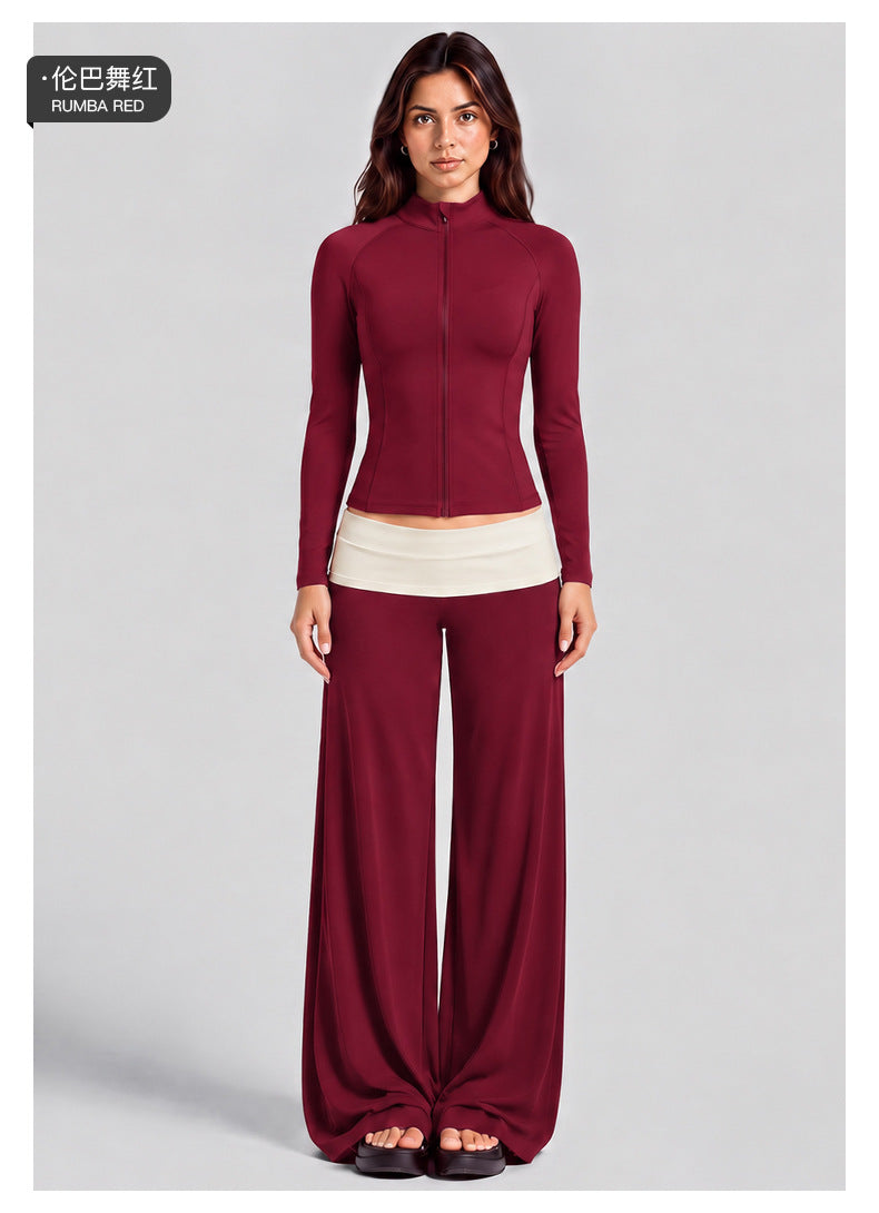 Wholesale Women’s Activewear Set | High-Neck Workout Jacket & Color-Block Yoga Leggings | fouregg