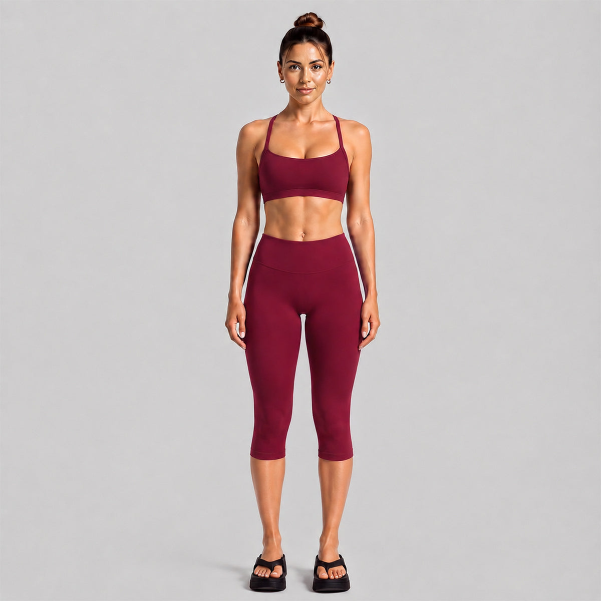 Wholesale Women’s Activewear Set | Halter Neck Sports Bra for Running, Cycling & Pilates | fouregg - Slim-Fit Mid-Length Set, Rumba Red