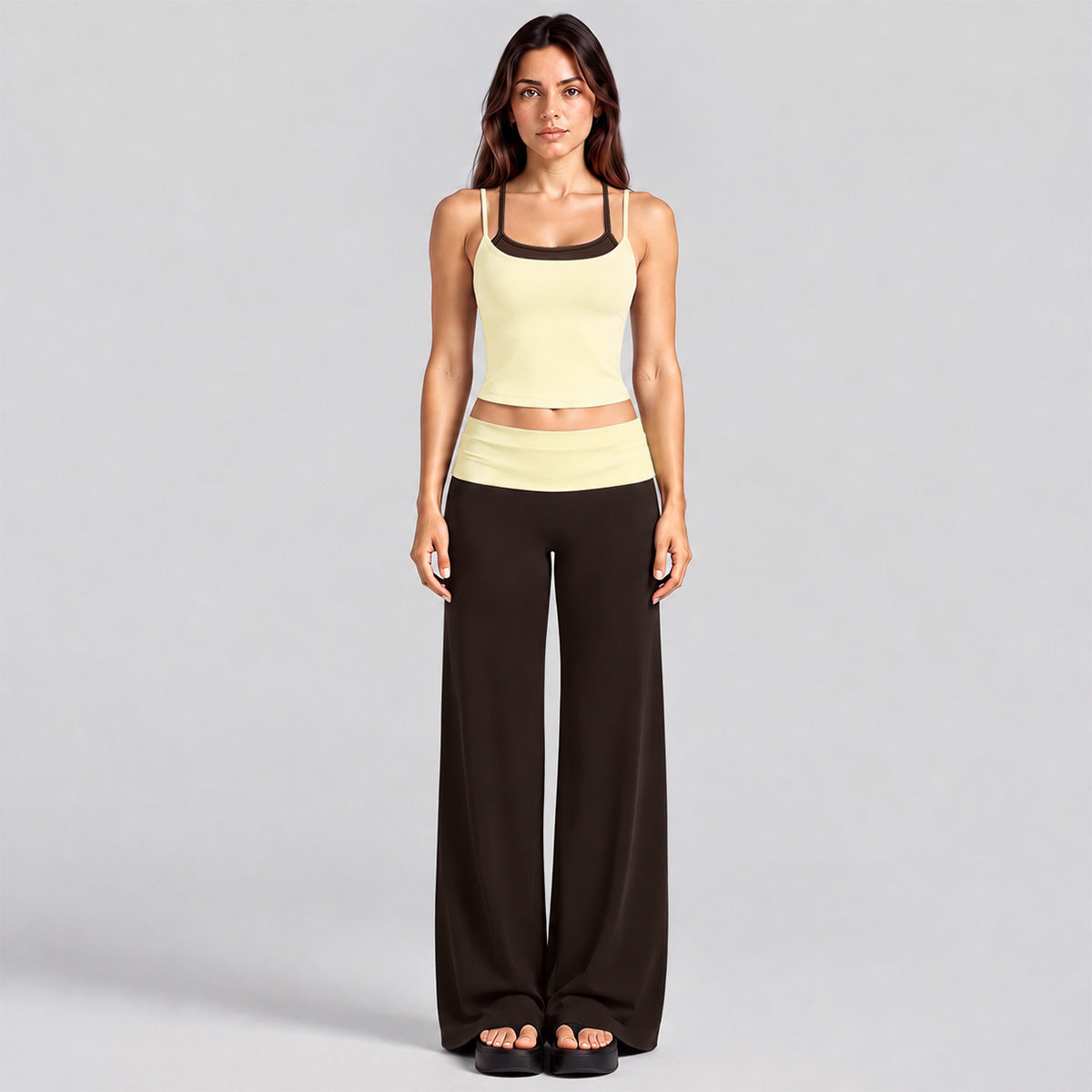 Wholesale Women’s Activewear Set | Layered Sports Tank & High-Waisted Workout Pants | fouregg