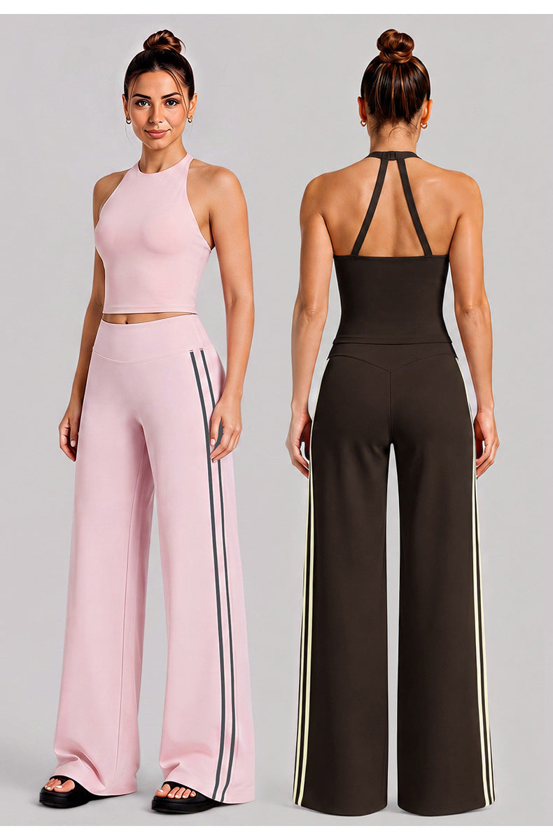 Wholesale Women’s Quick-Dry Yoga Set | Backless Halter Sports Top & Relaxed Straight-Leg Trousers | fouregg