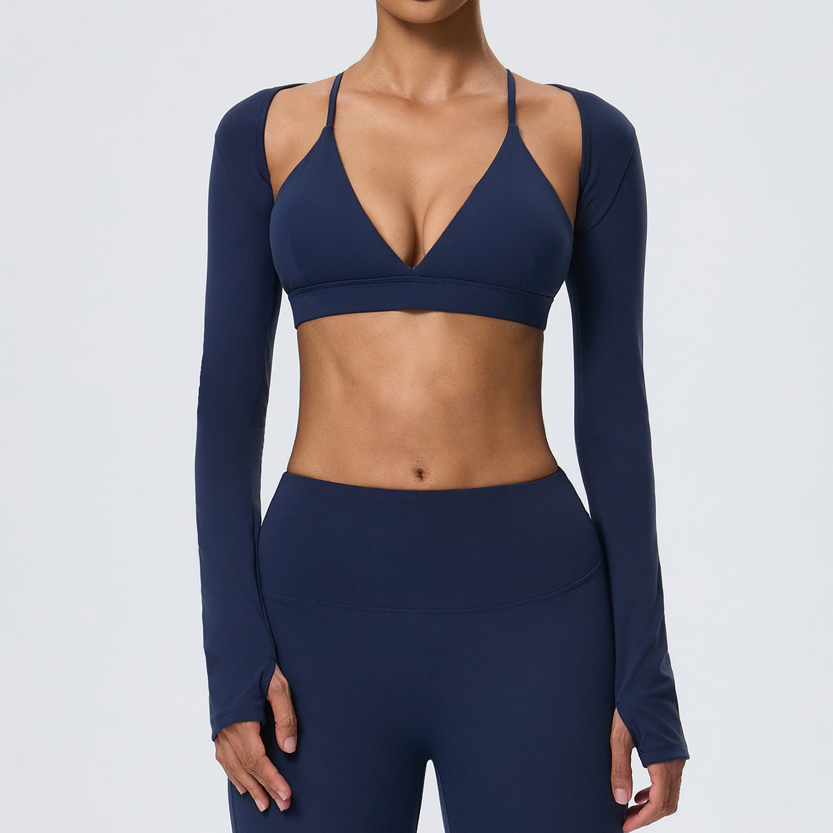 Wholesale Women’s 2-Piece Activewear Set | Bulk Fitted Long-Sleeve Workout & Yoga Wear | fouregg - Navy Blue
