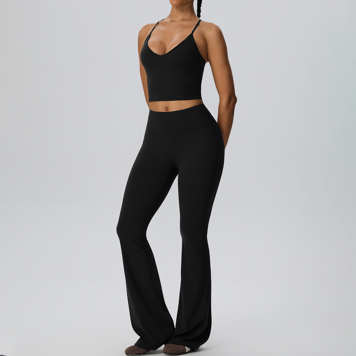 Wholesale Women’s Double-Brushed Yoga Set | Bulk Sculpting 2-Piece Fitness Activewear | fouregg - Black