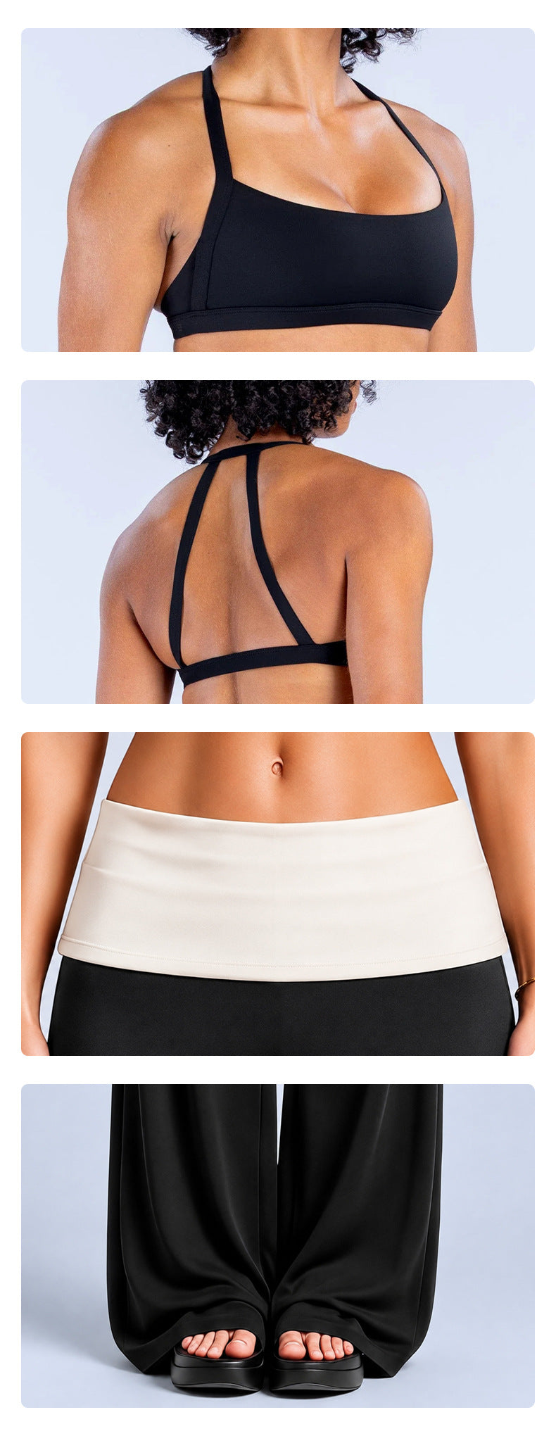 Wholesale Women’s Activewear Set | Workout Bra & Loose-Fit Color-Block Yoga Trousers | fouregg