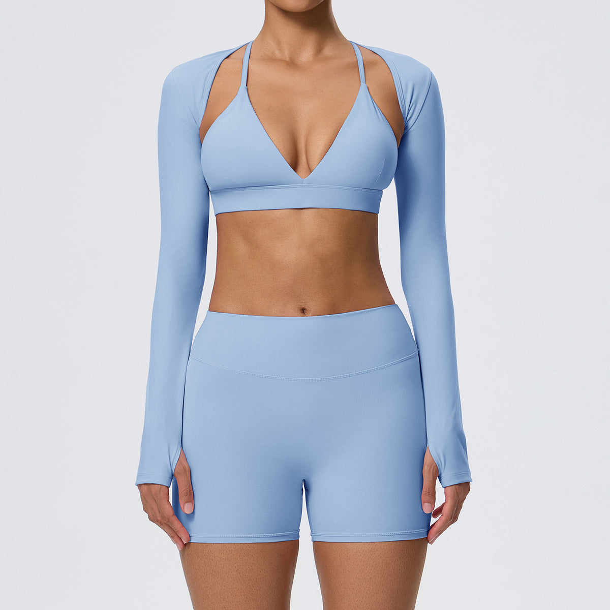Wholesale Women’s Double-Brushed Activewear Set | Bulk 3-Piece Yoga & Running Outfit | fouregg - Misty Island Blue