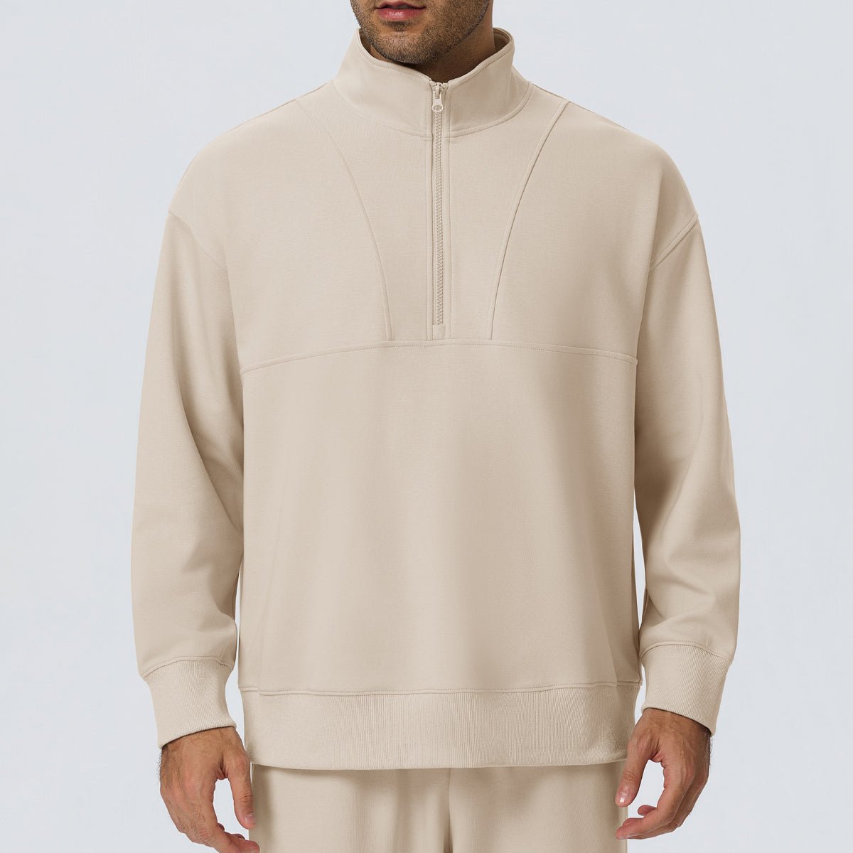 Wholesale Men’s Half-Zip Sports Pullover | Bulk Relaxed-Fit Thermal Workout Top 61531 | fouregg - Light Tan