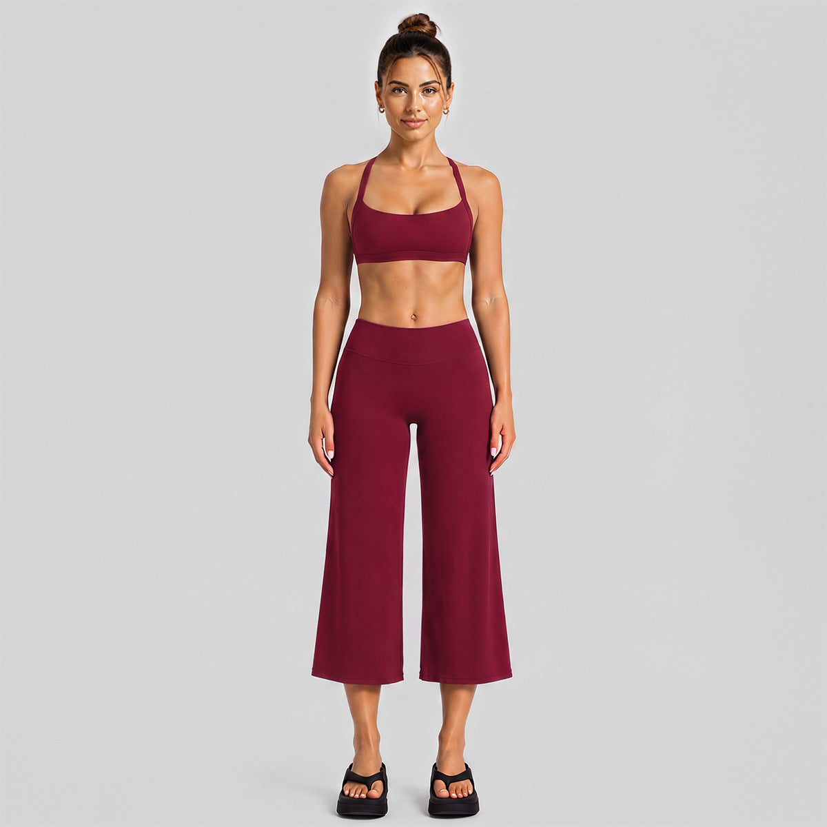 Wholesale Women’s Activewear Set | Halter Neck Sports Bra for Running, Cycling & Pilates | fouregg - Wide-Leg Mid-Length Set, Rumba Red