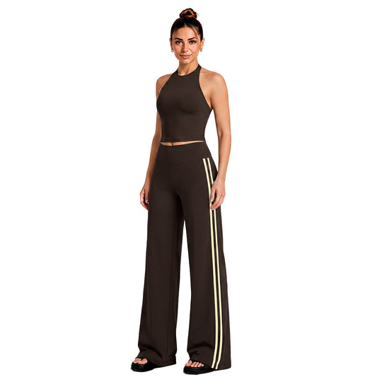 Wholesale Women’s Quick-Dry Yoga Set | Backless Halter Sports Top & Relaxed Straight-Leg Trousers | fouregg