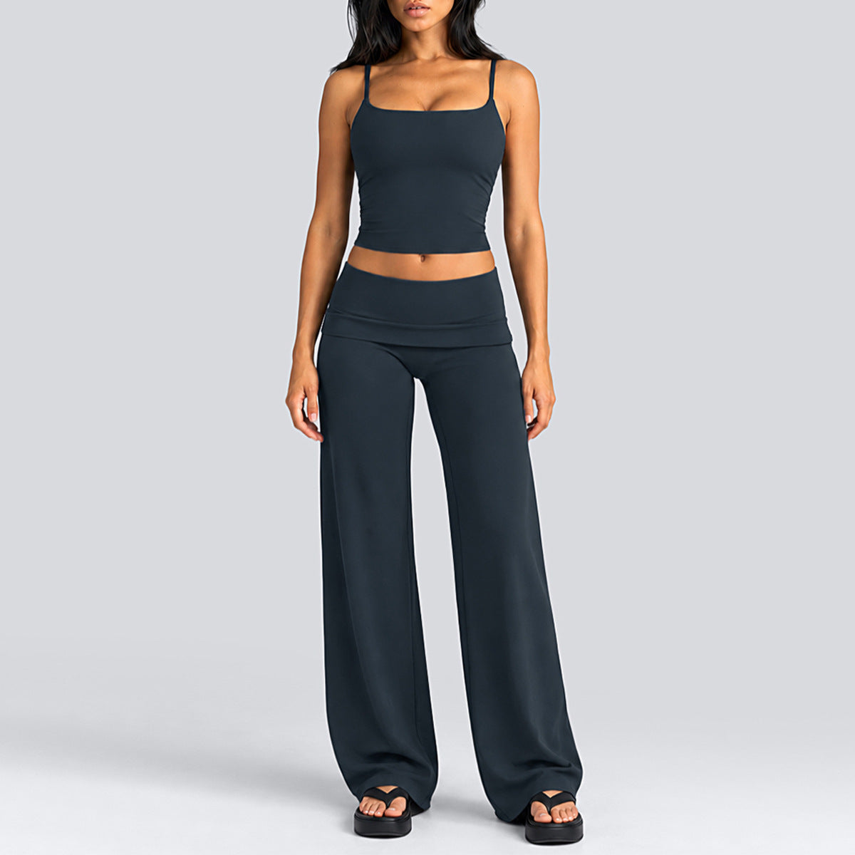 Wholesale Women’s Activewear Set | Quick-Dry Backless Tank Top & Slimming High-Waisted Workout Pants | fouregg - Tank Top + Straight-Leg Pants, Blueberry