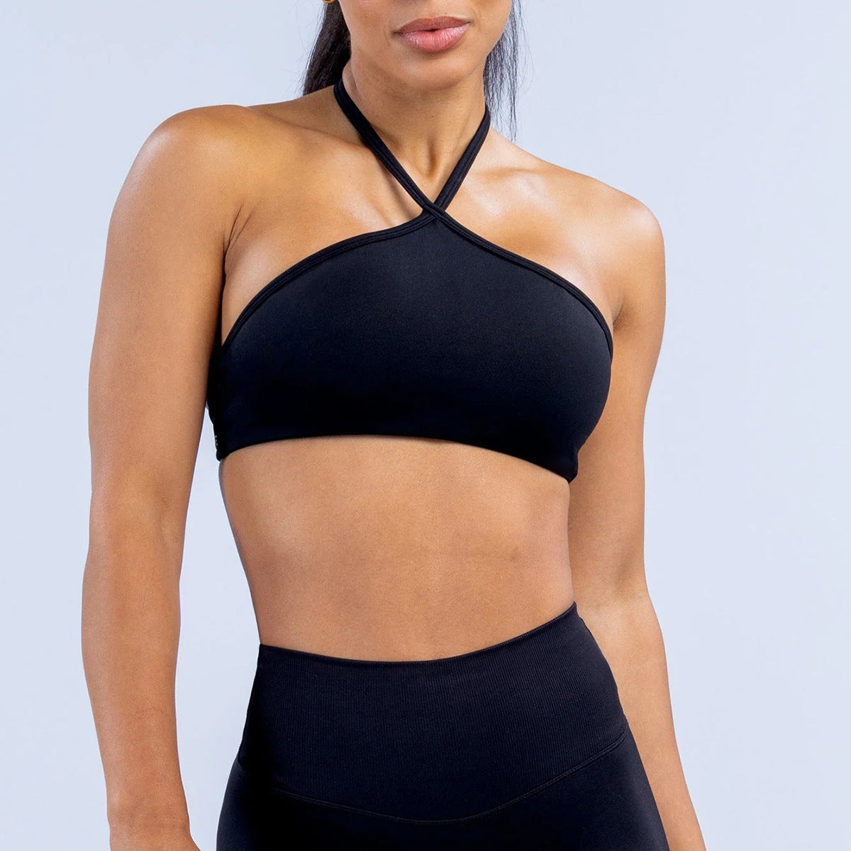 Wholesale Women’s Activewear Top | Quick-Dry Crisscross Halter Tank for Running & Pilates | fouregg - Underwear Black