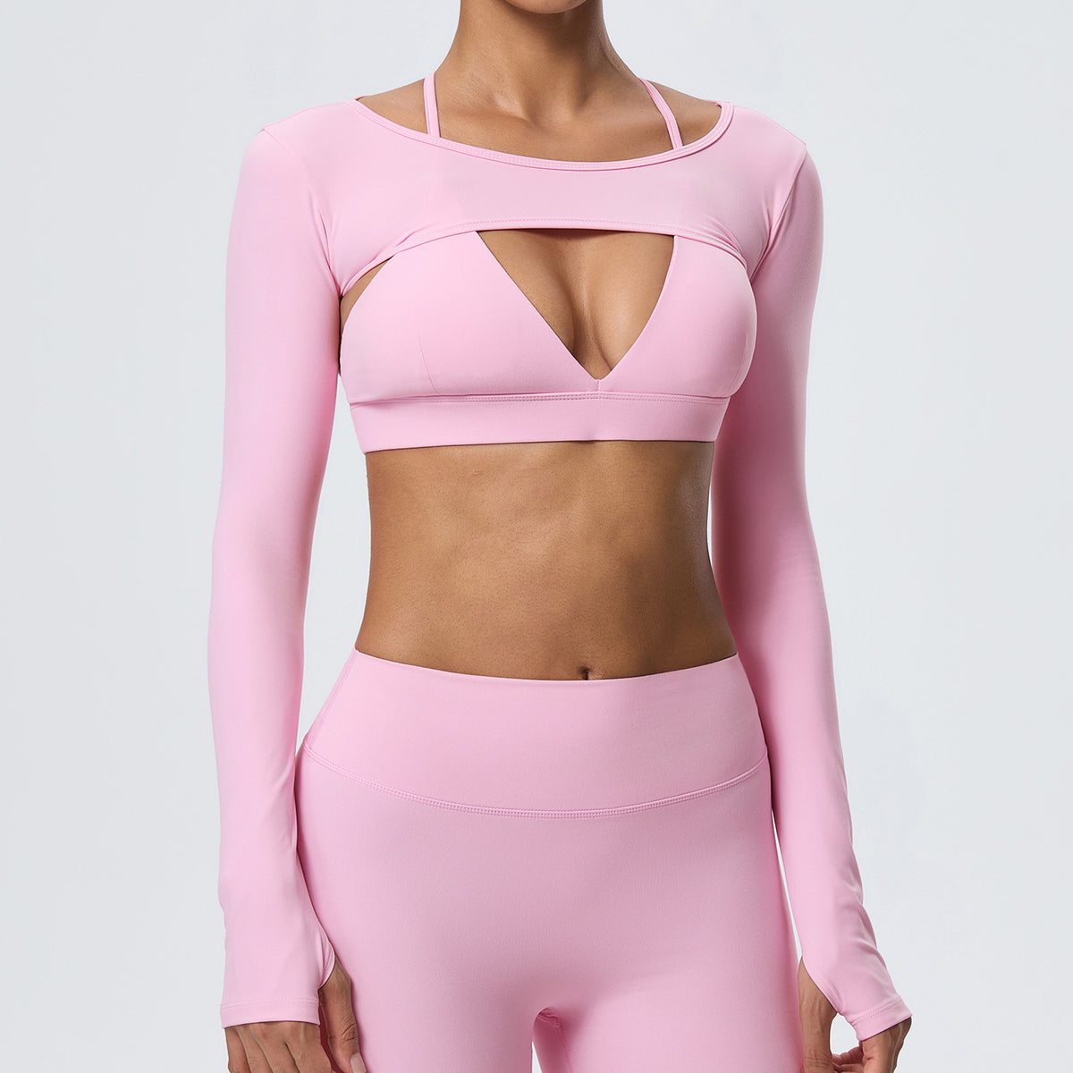 Wholesale Women’s Long-Sleeve Yoga Cover-Up | Bulk Stretch Activewear 62538 | fouregg - Peach Pink