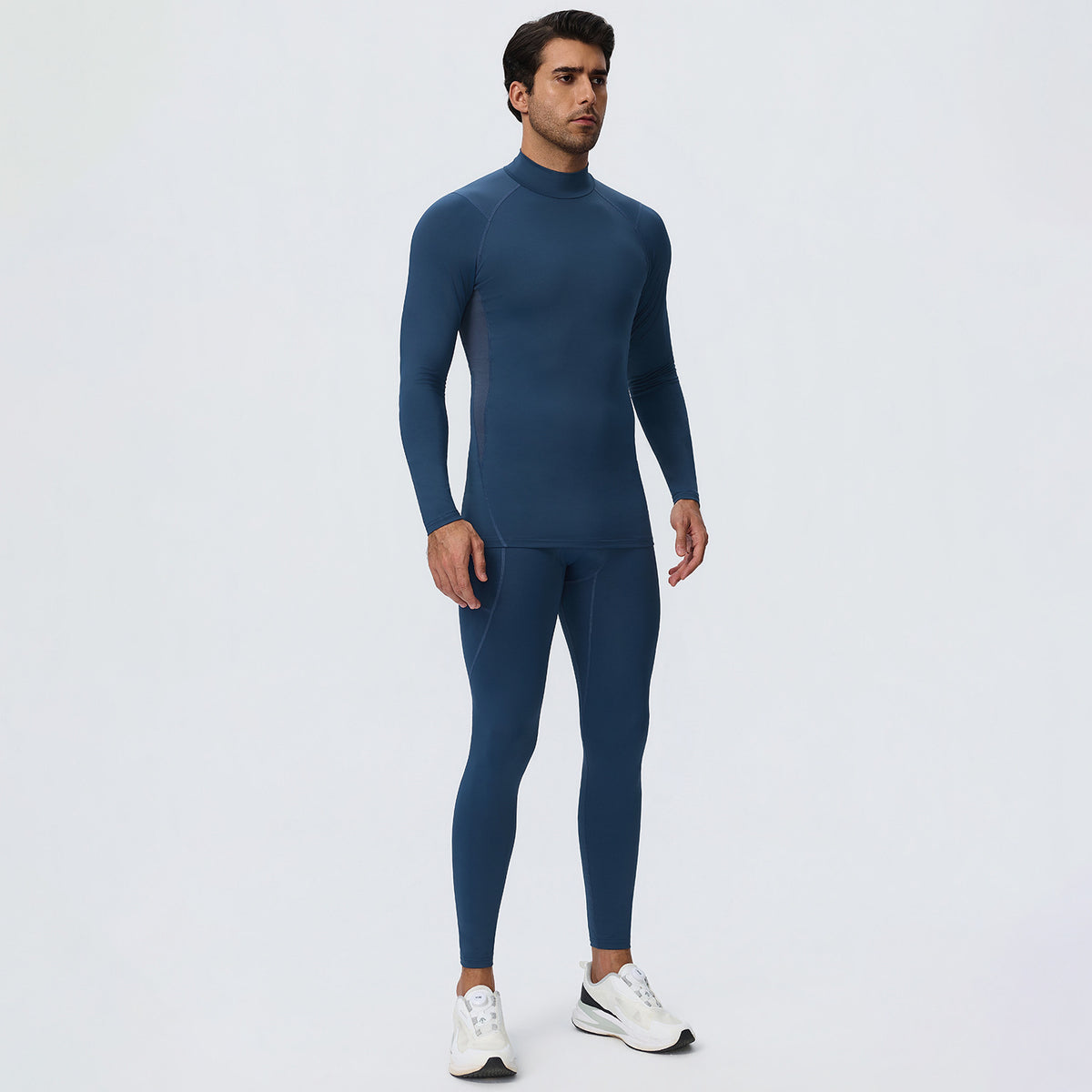 Wholesale Men’s Sculpting Workout Set | High-Stretch Long-Sleeve Shirt & Slim-Fit Gym Pants | fouregg - Dark Blue