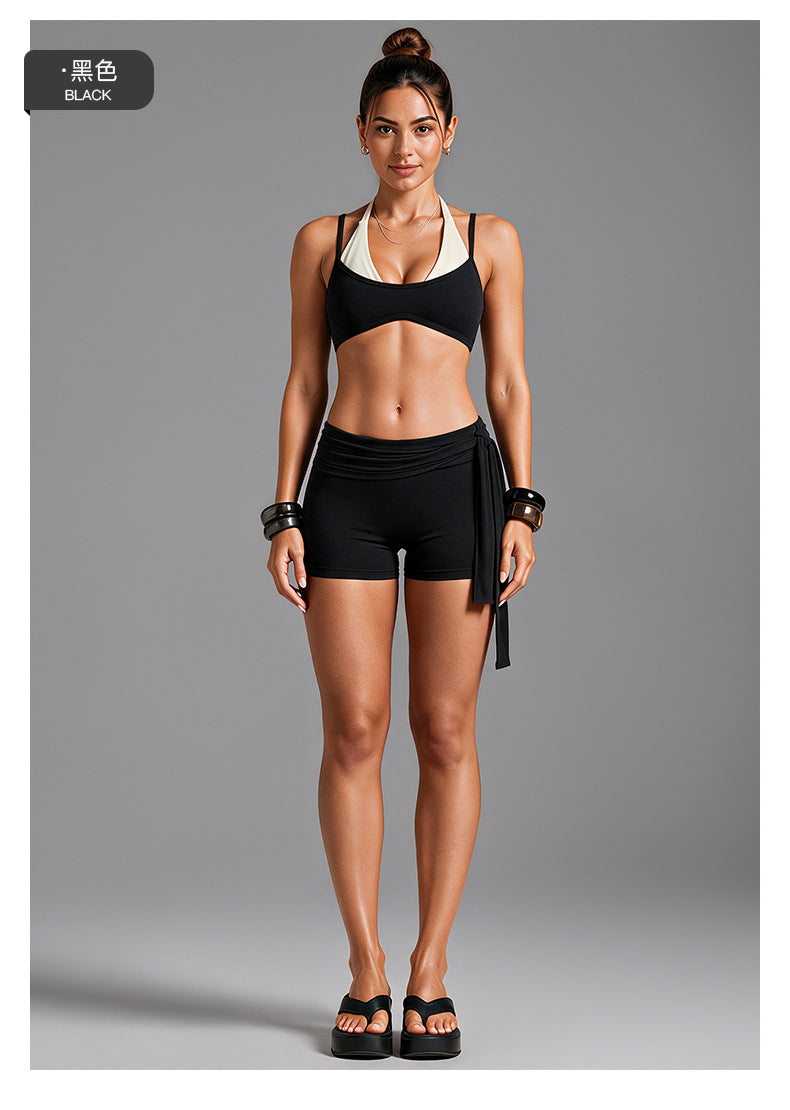 Wholesale Women’s Open-Back Activewear Set | Halter Yoga Bra & Ballet-Style Tie-Waist Pants | fouregg