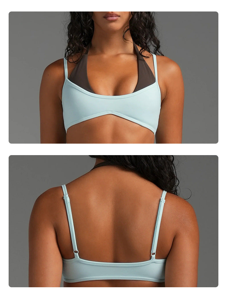 Wholesale Women’s Activewear Set | Contrast-Color Halter Bra & 3/4-Length Running Workout Pants | fouregg