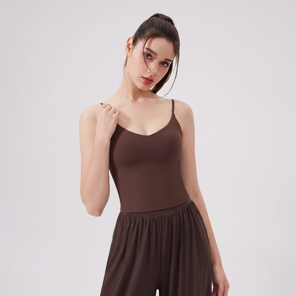 Wholesale Yoga Camisole Top with Semi-Fixed Cups | Bulk Athletic Gym Workout Bra Top | fouregg