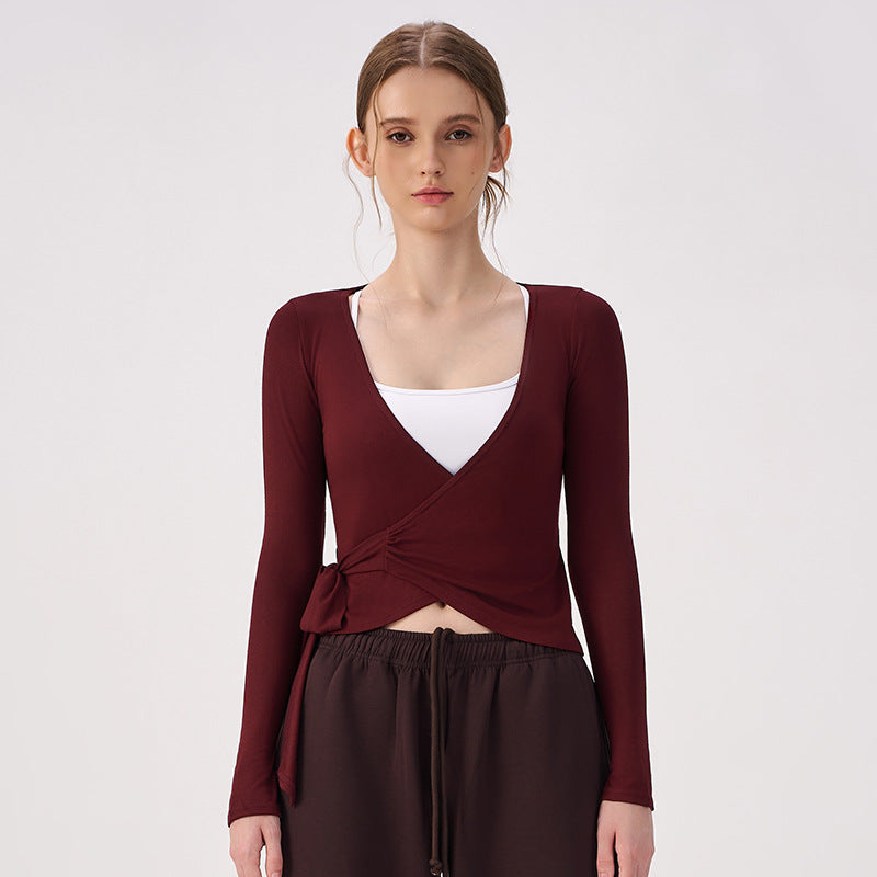 Wholesale Women’s Wrap Yoga Top | Thin Long-Sleeve Crossover Cardigan for Pilates & Activewear | fouregg - Anchor Red