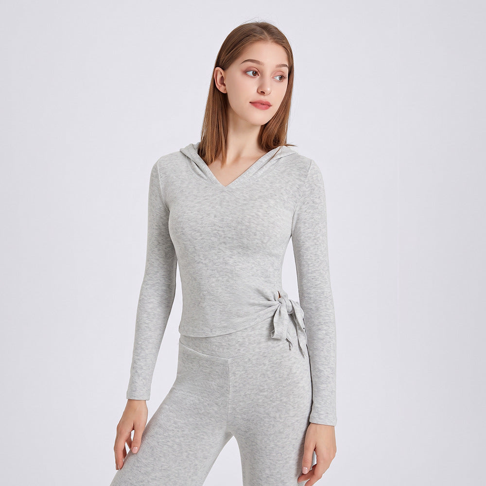 Wholesale Women’s Thermal Workout Hoodie | Thick Fleece-Lined Long-Sleeve Sportswear | fouregg - Milky White Gray