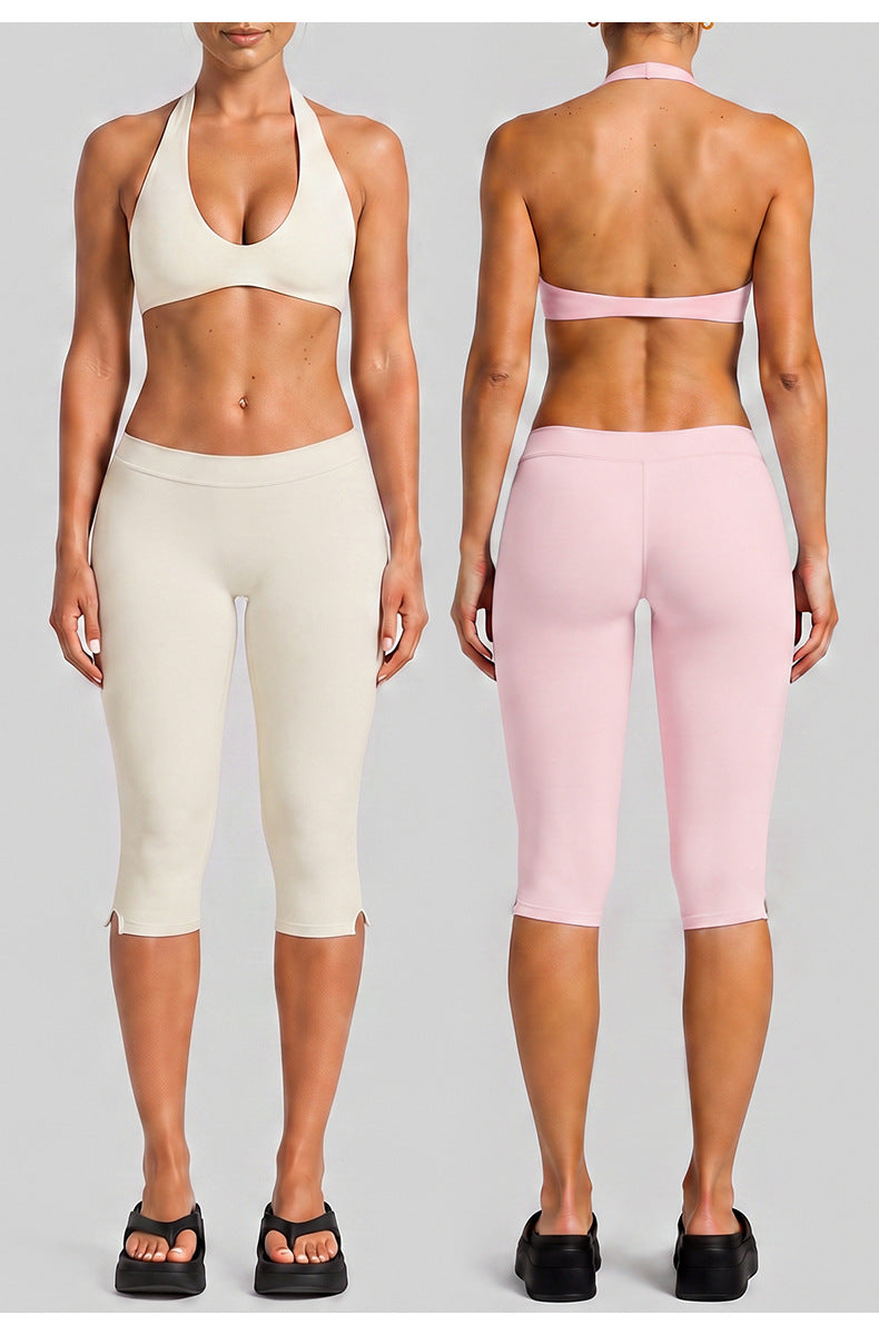 Wholesale Women’s Activewear Set | Halter Workout Top & Capri Pants for Running, Cycling & Pilates | fouregg