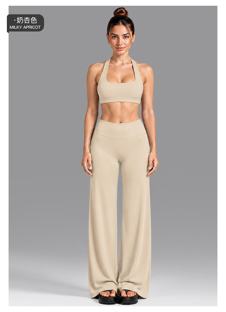 Wholesale Women’s Summer Activewear Set | Built-In Cup Halter Bra & Open-Back Pilates Outfit | fouregg