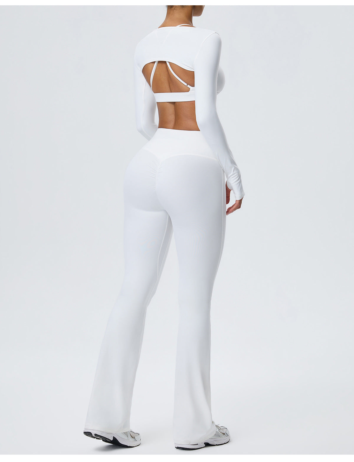 Wholesale Nude-Feel Activewear Set | Double-Brushed Bra, Butt-Lift Flare Pants & Cover-Up | fouregg