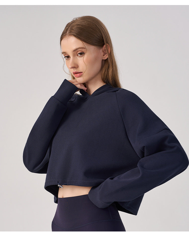 Wholesale Women’s Cropped Sweatshirt | Bulk Relaxed-Fit Hooded Workout Top | fouregg