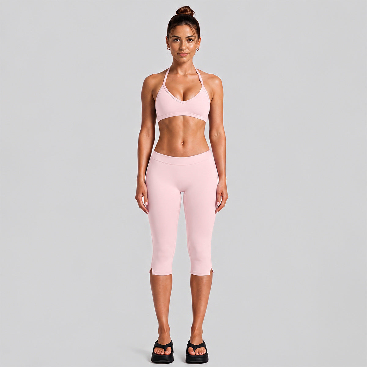 Wholesale Women’s Quick-Dry Activewear Set | Backless Halter Top & Mid-Length Workout Pants | fouregg - Pink