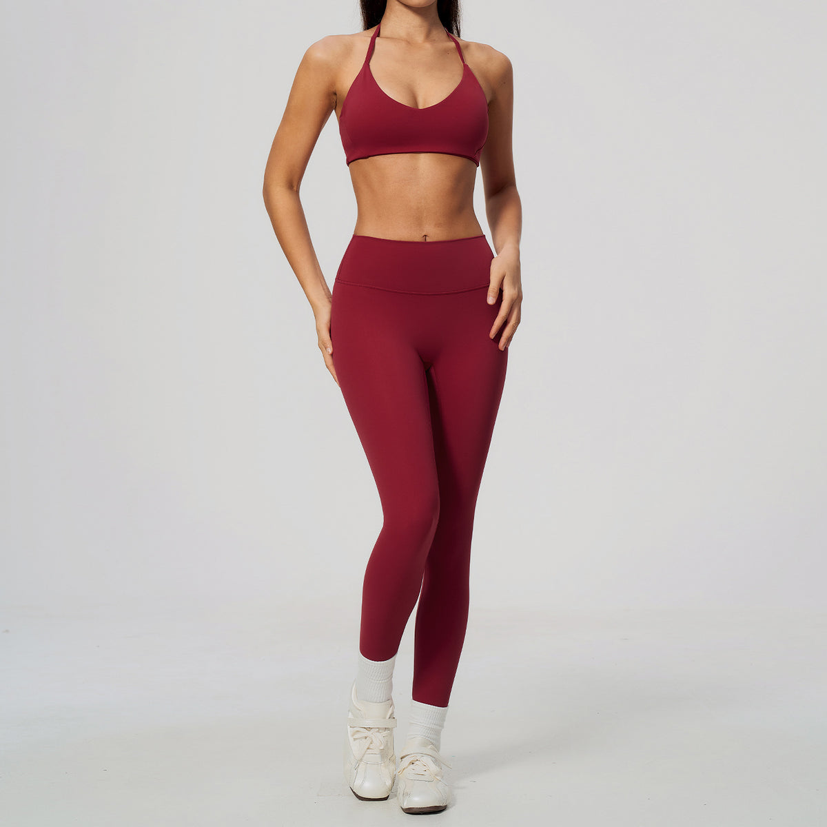 Wholesale Women’s Workout Set 5529 | Slim-Fit Yoga & Fitness Outfit | fouregg - 5529 Bra + 8519 Pants, Cherry Red