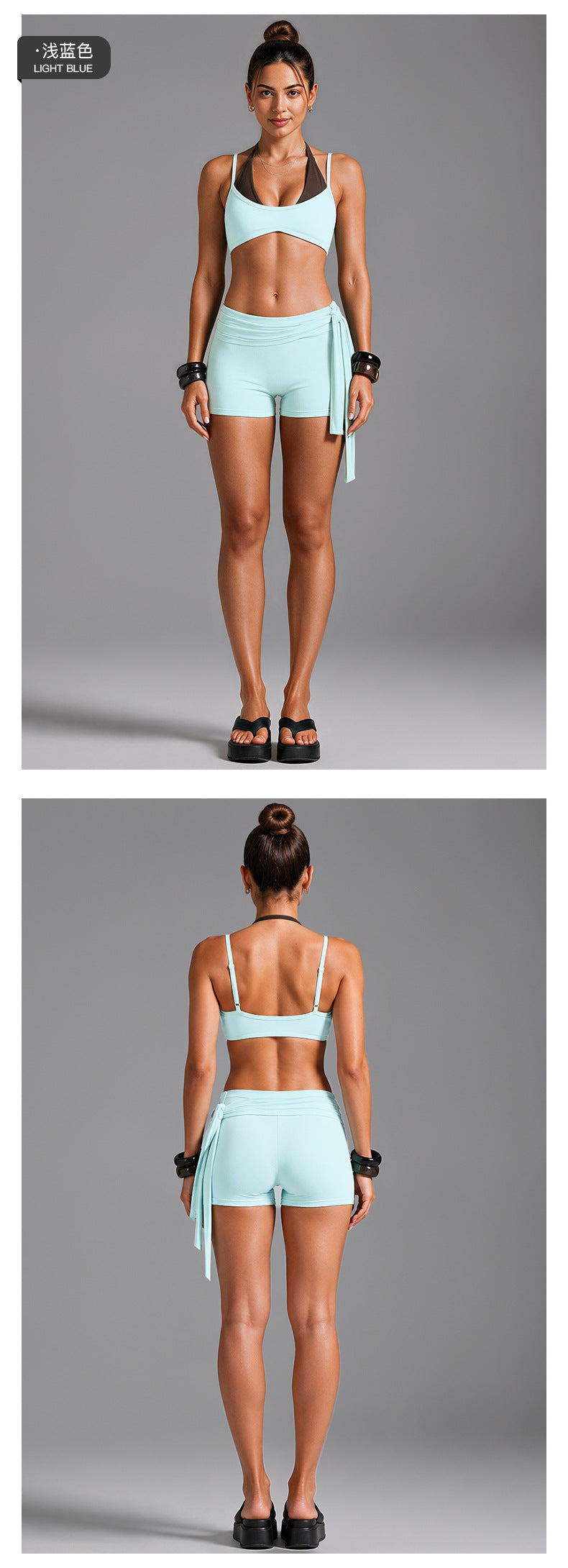 Wholesale Women’s Open-Back Activewear Set | Halter Yoga Bra & Ballet-Style Tie-Waist Pants | fouregg