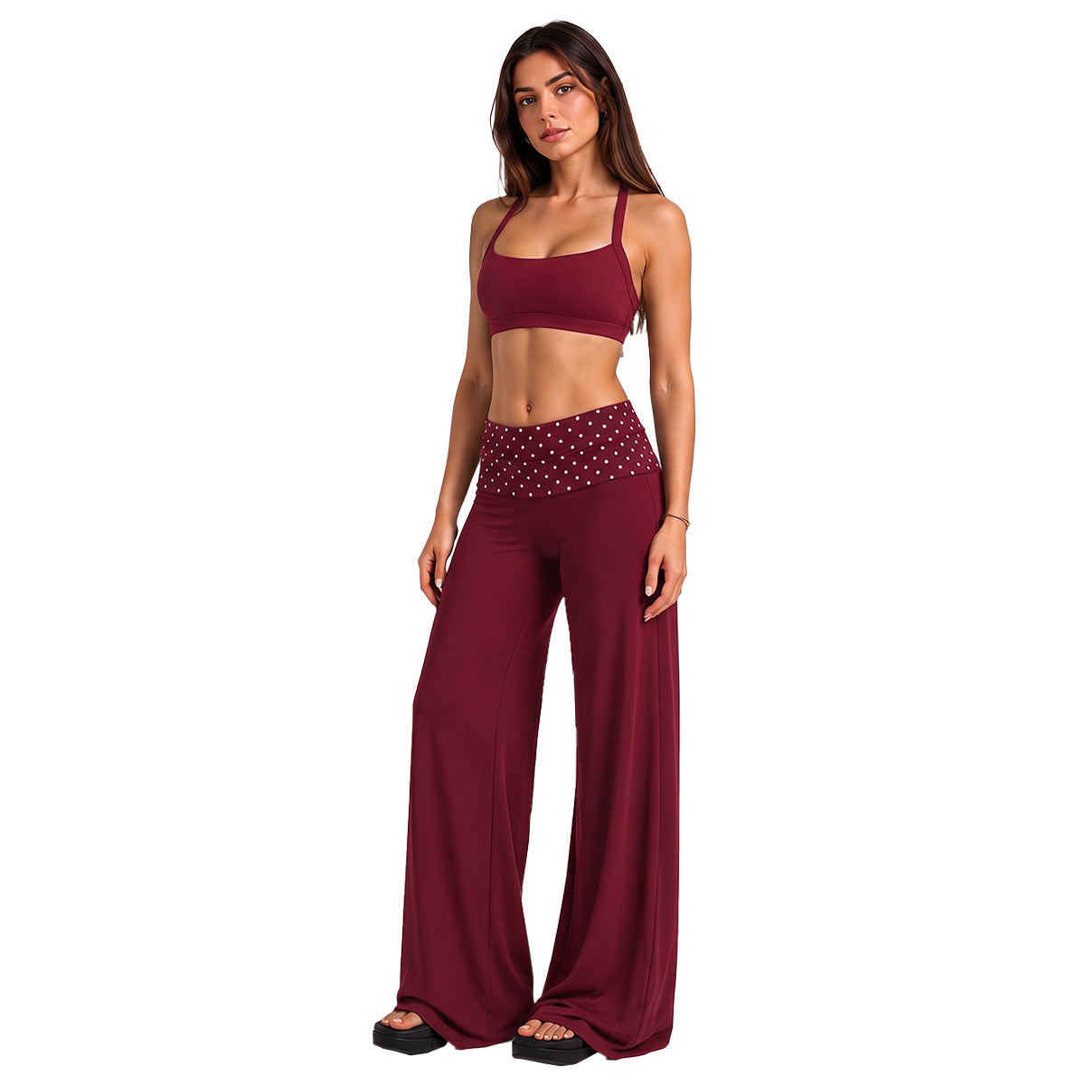 Wholesale Women’s Quick-Dry Activewear Set | Open-Back Halter Bra & Polka Dot Workout Pants | fouregg