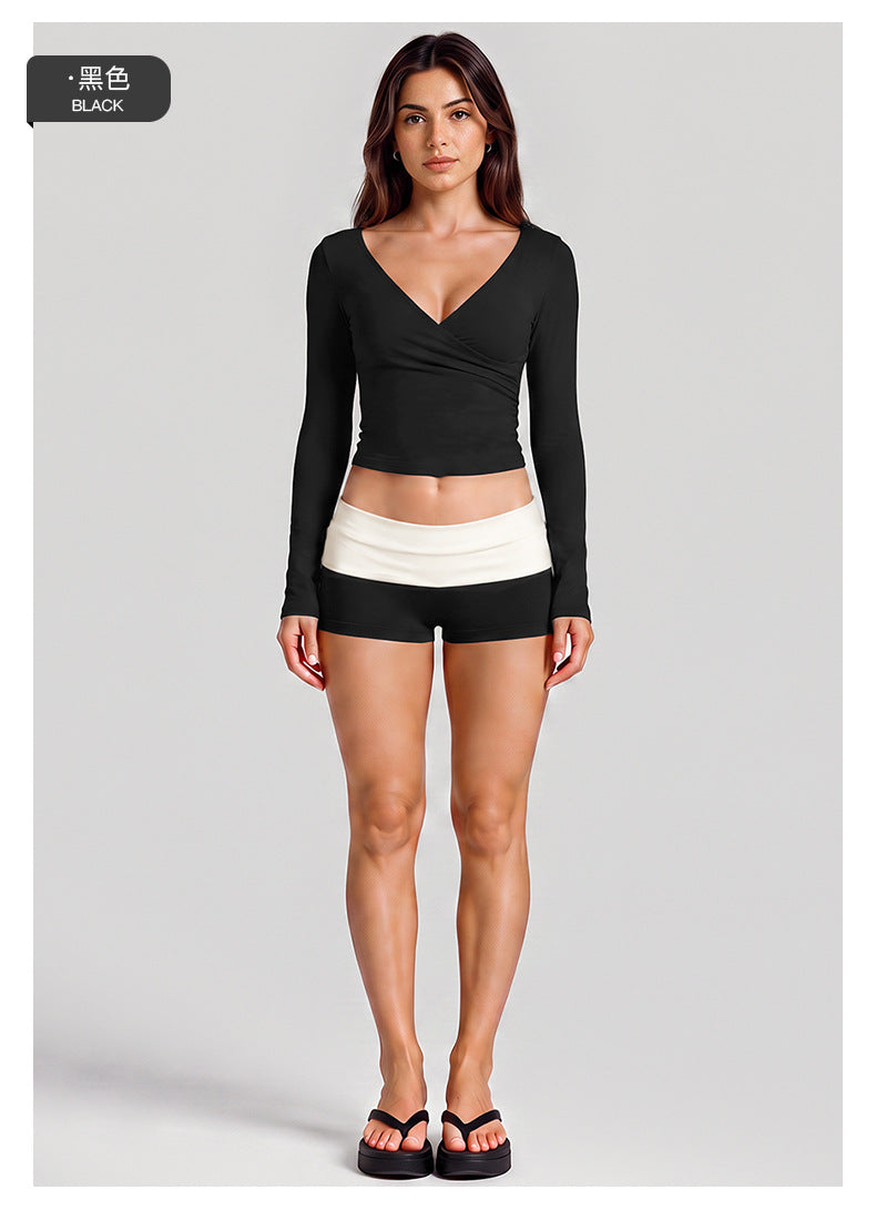 Wholesale Women’s Activewear Set | Quick-Dry Long Sleeve Off-Shoulder Top & High-Waisted Workout Pants | fouregg