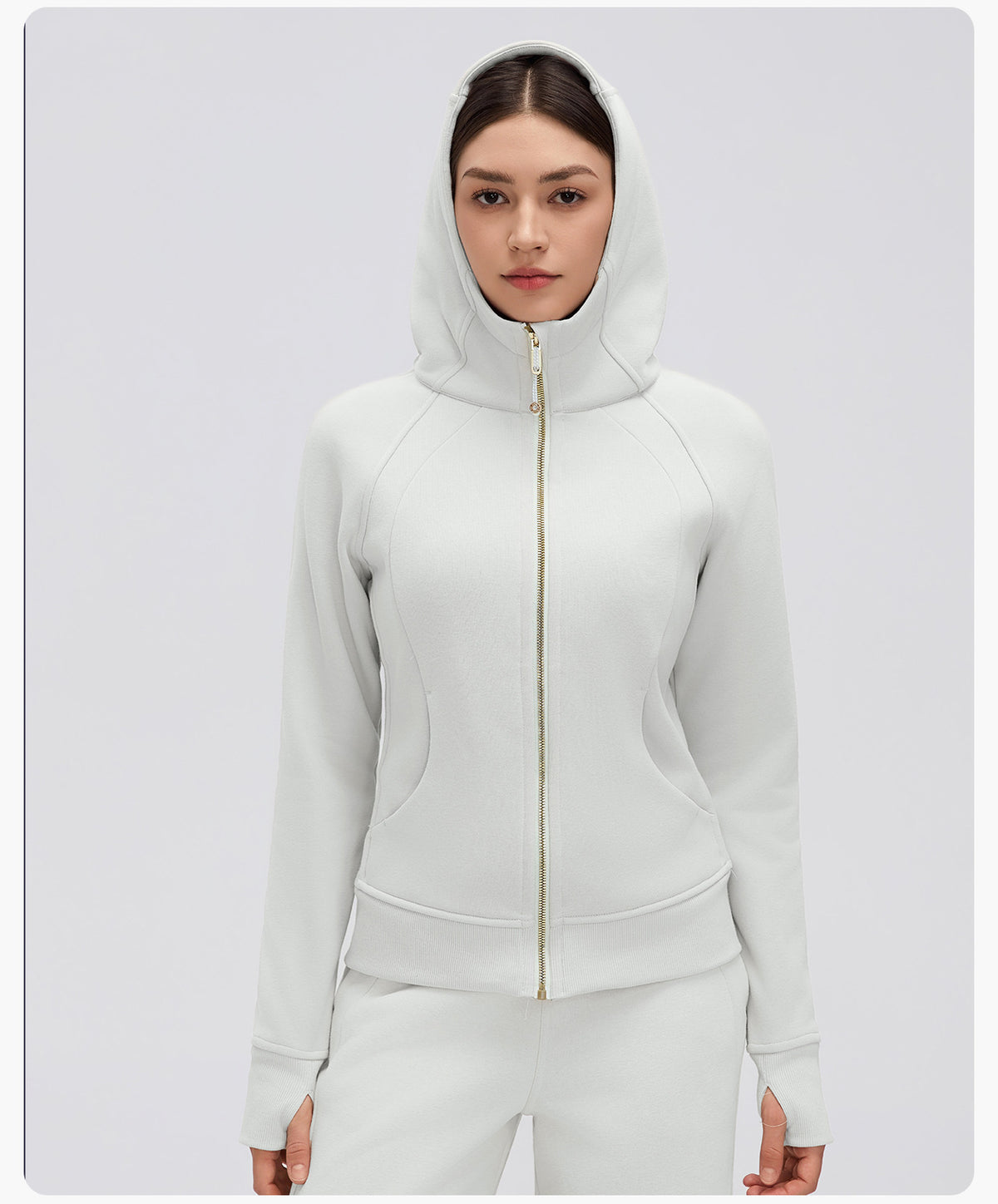 Wholesale Women’s Winter Workout Jacket D26115 | Warm Drawstring Waist Hooded Fitness Top | fouregg