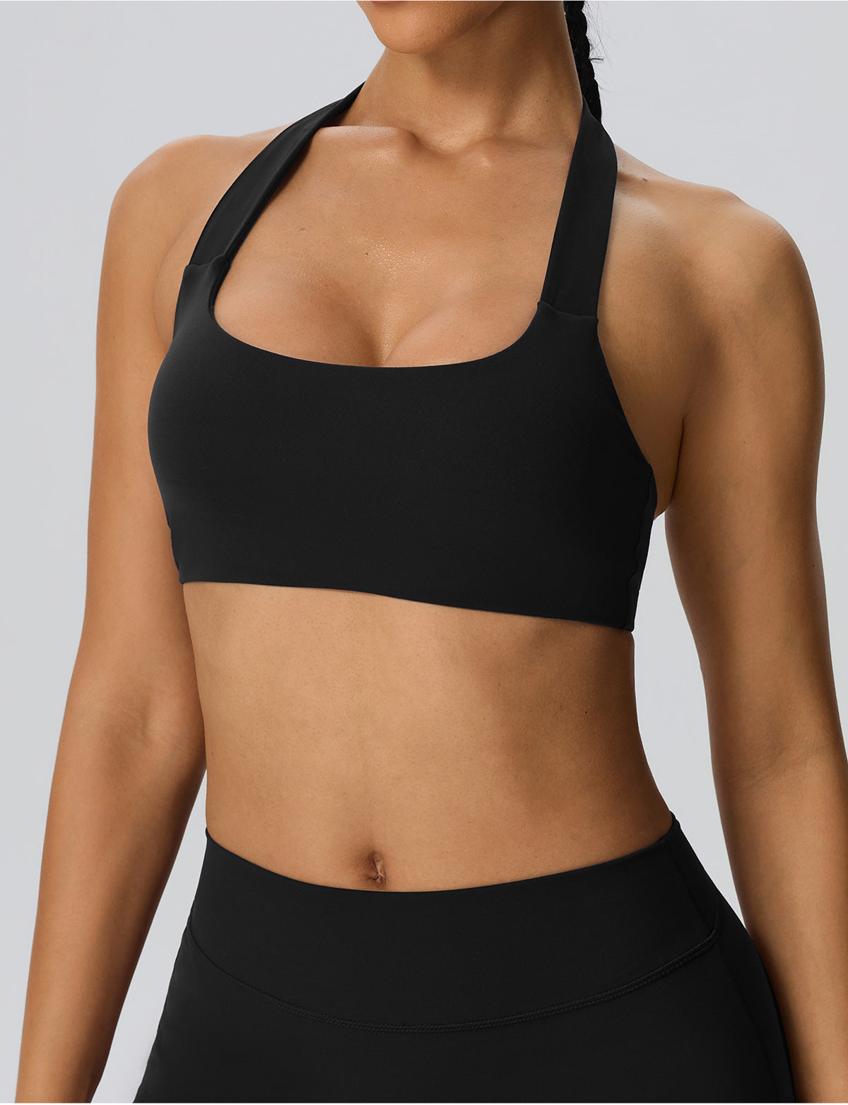 Wholesale Women’s Double-Brushed Sports Bra | Bulk Open-Back Halter Fitness Top 62768 | fouregg