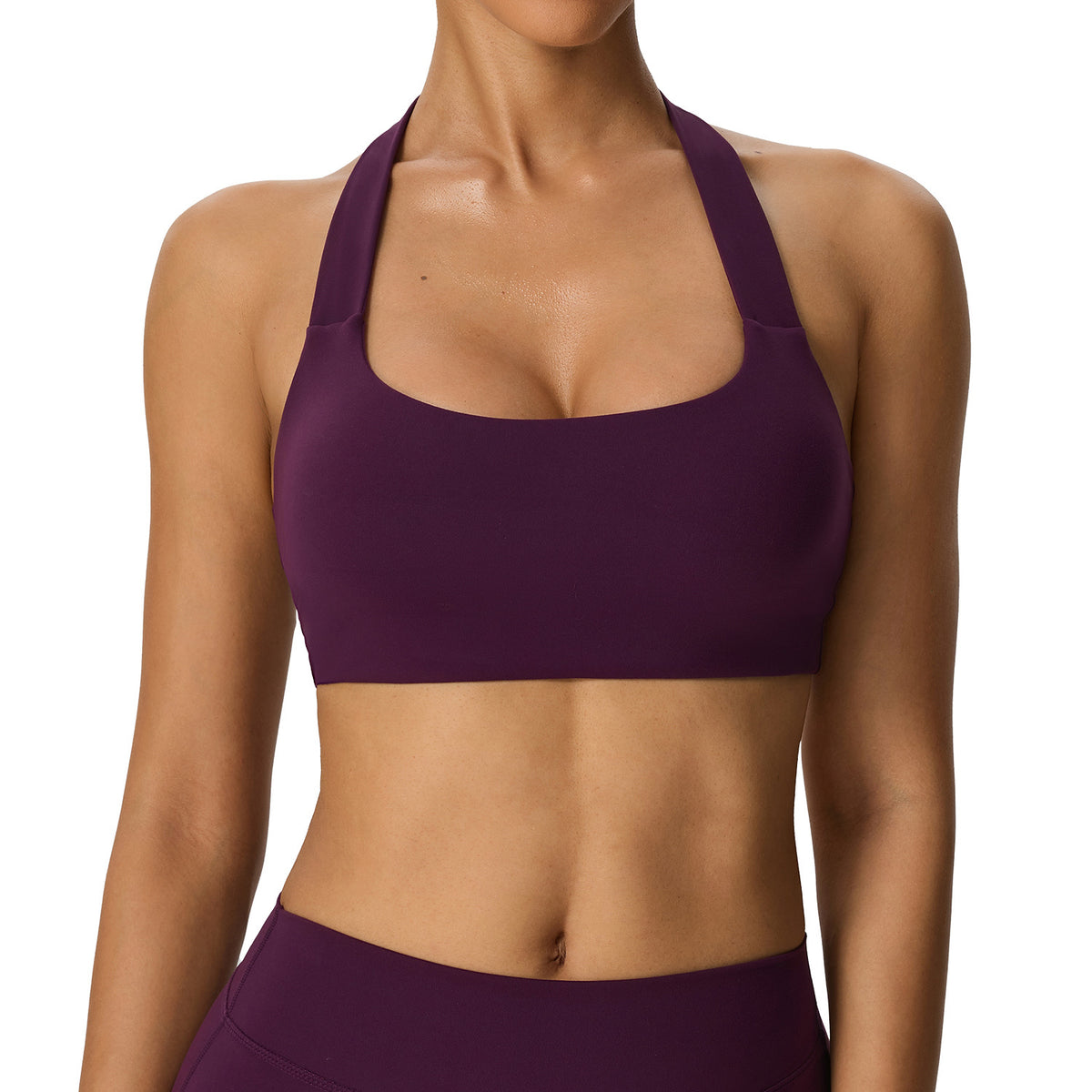 Wholesale Women’s Double-Brushed Sports Bra | Bulk Open-Back Halter Fitness Top 62768 | fouregg