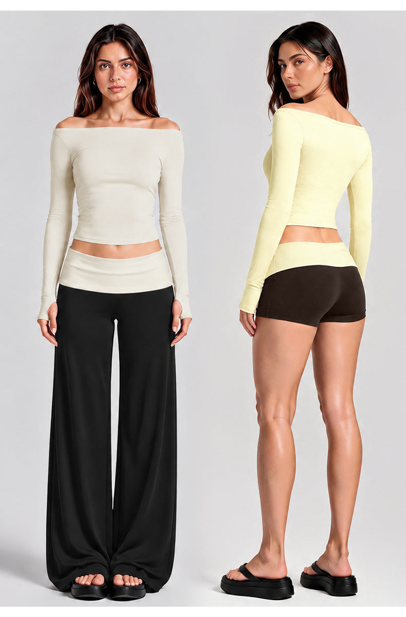 Wholesale Women’s Activewear Set | Quick-Dry Long Sleeve Off-Shoulder Top & High-Waisted Workout Pants | fouregg