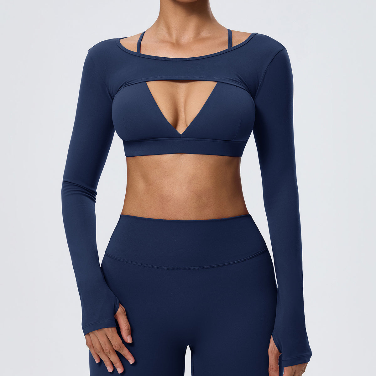 Wholesale Women’s Long-Sleeve Yoga Cover-Up | Bulk Stretch Activewear 62538 | fouregg - Navy