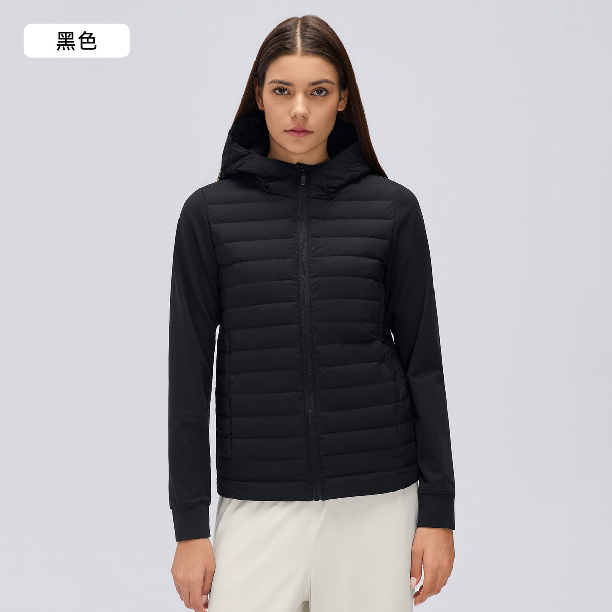Wholesale Women’s Lightweight Down Jacket D26111 | Slim-Fit Hooded Outdoor Sports Outerwear | fouregg - Black